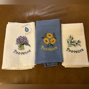 Set of 3 Embroidered Provence Waffle Weave Tea Towels - NWT